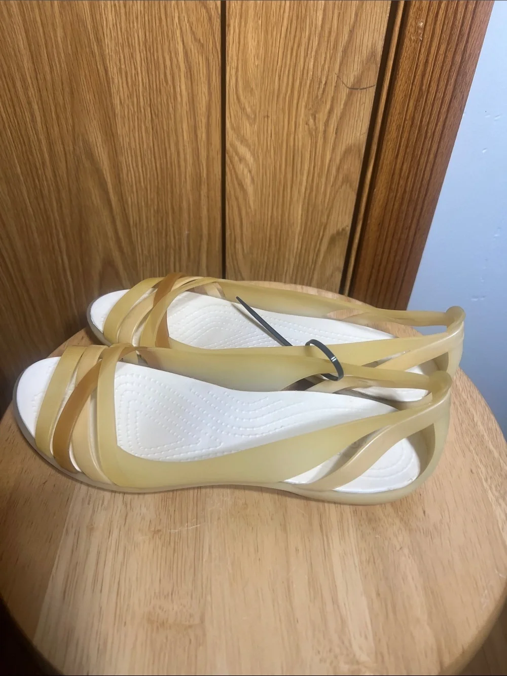 CROCS Women's Translucent Yellow Jelly Strappy Flats